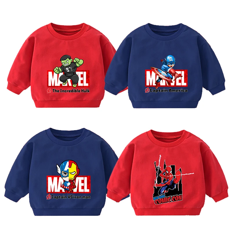 Свитер мраморный Spidermans Капитан Америка Длинные рубашки для детей девочек