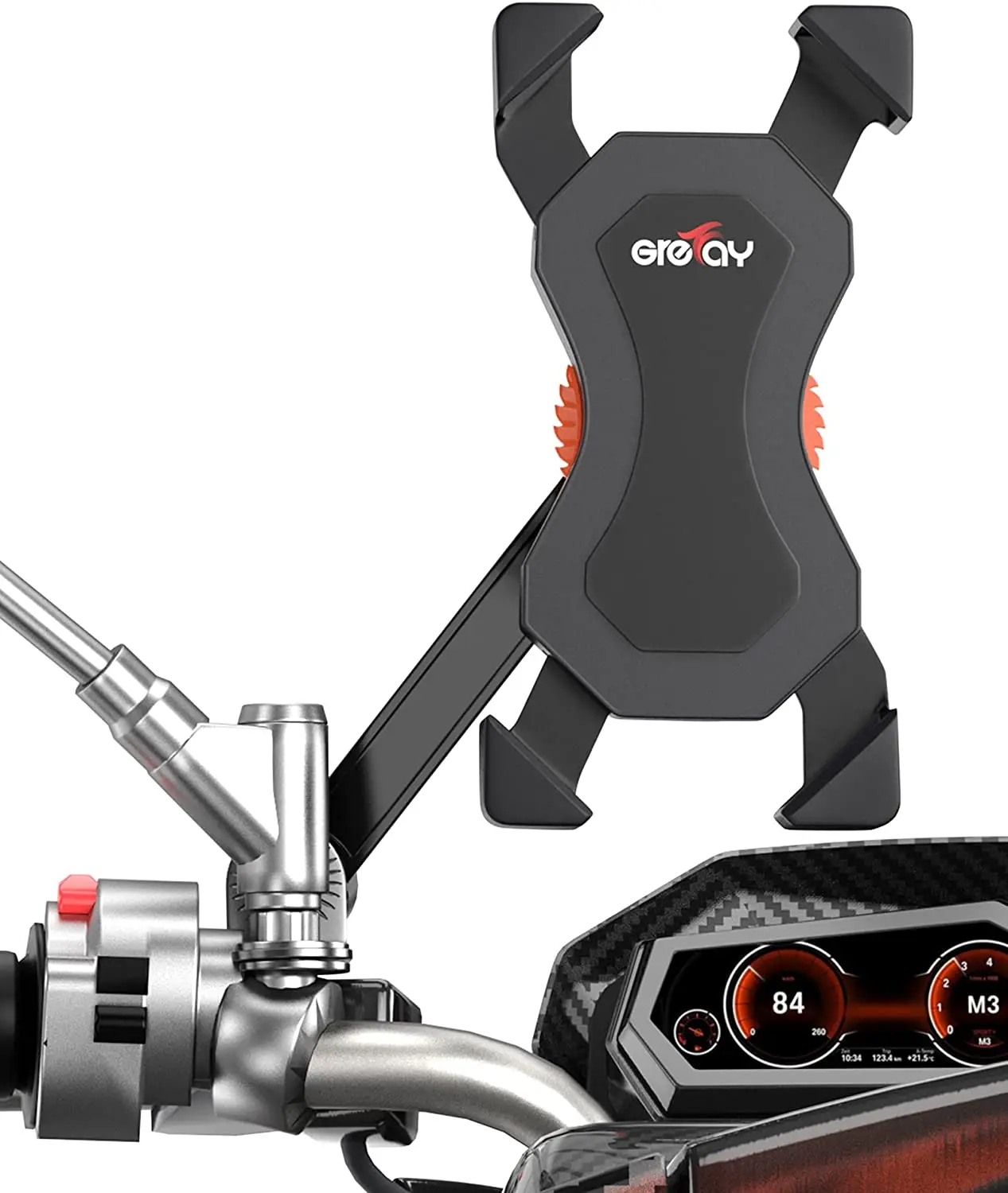

Grefay Motorcycle Phone Mount Cell Smartphone Holder for Rearview Mirror with 360 Rotate for 3.5 to 6.5 inch Smartphone