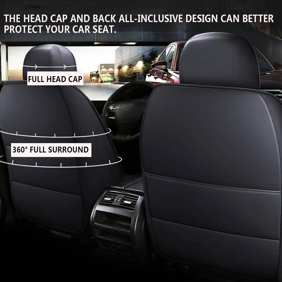 5 Seat Car Cover PU Leather Full Set Cushion with Headrest Waist Pillow 5D Universal SUV Truck Automobile |