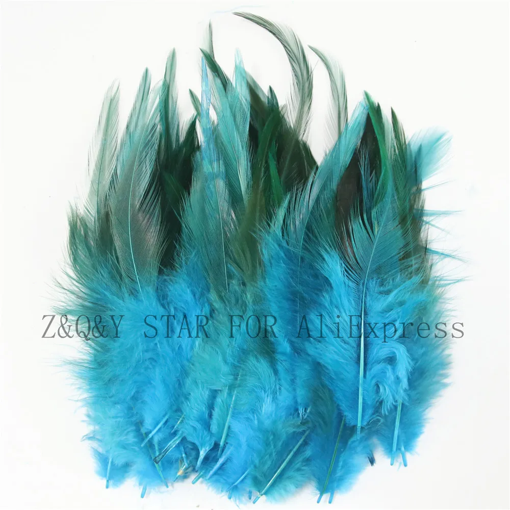 

100 natural chicken feathers 4-6 inches dyed lake blue DIY craft jewelry feather