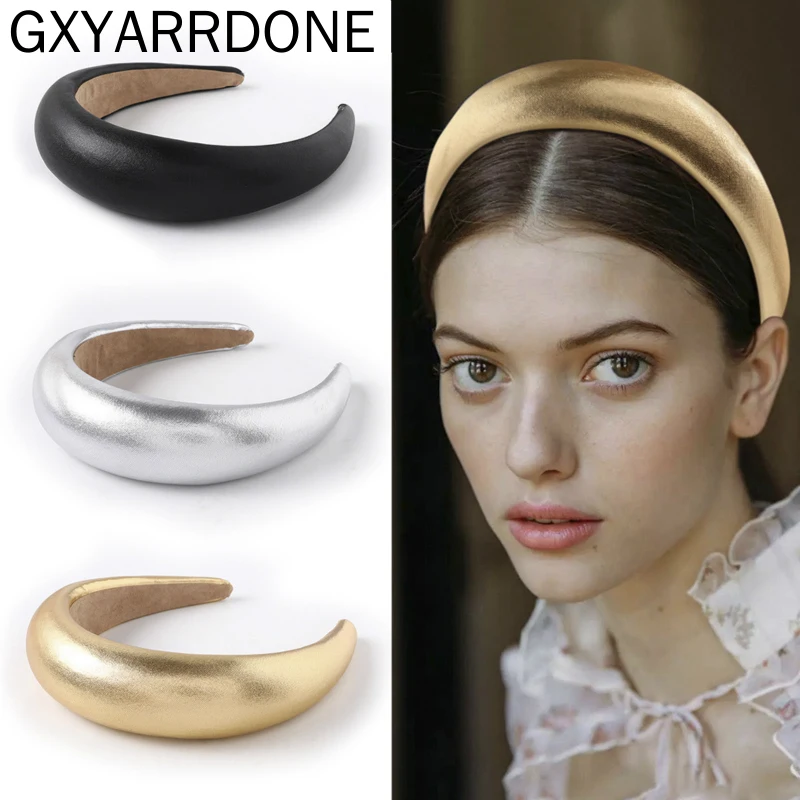 

2019 Solid Color PU Leather Padded Headbands For Women Sponge Hairbands Womens Hair Accessories Retro Hair Hoop Headwear