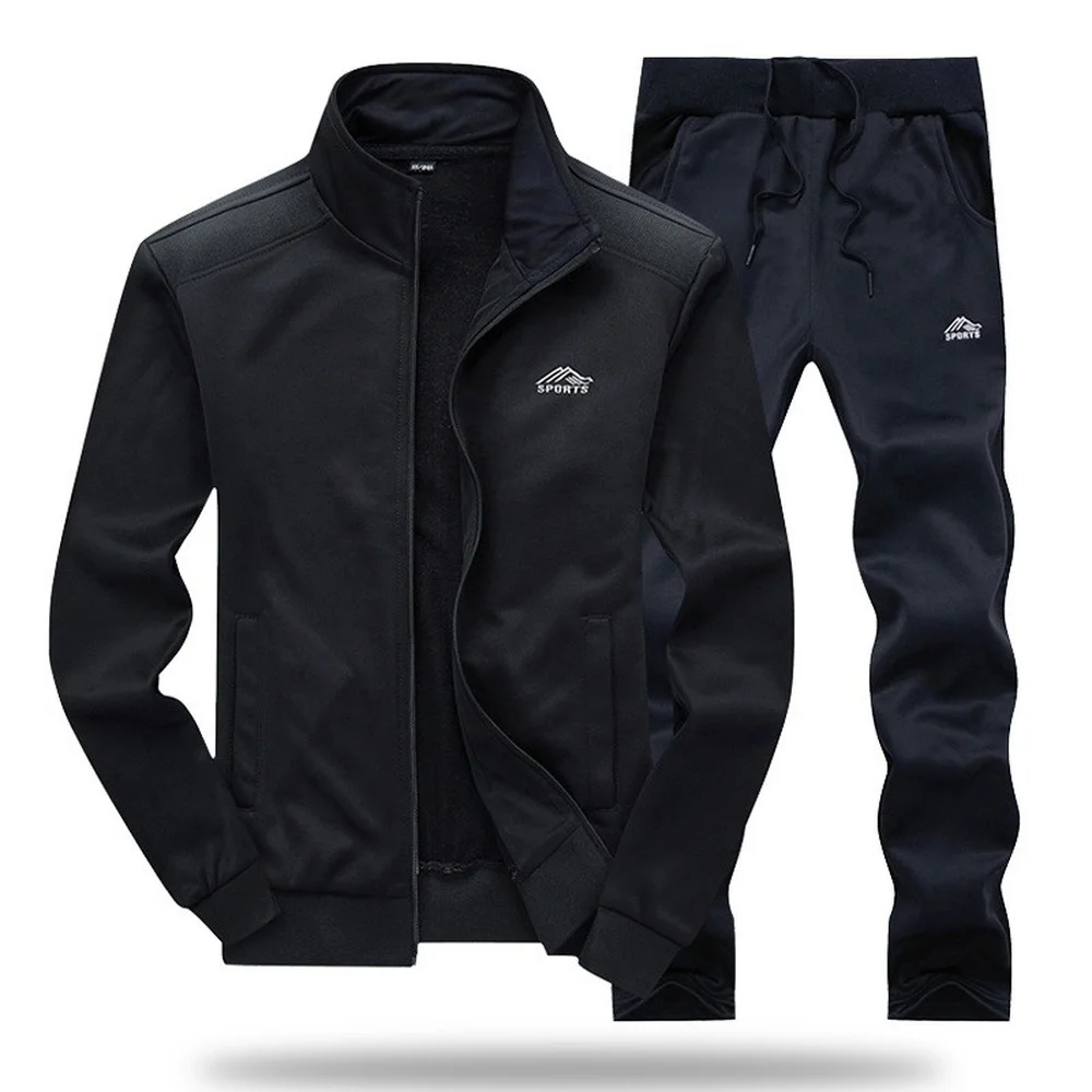

Men Tracksuit Set Polyester Sweatshirt 2020 Spring Sporting Fleece Jacket + Pants Casual Men's Sports Suit Men's Sportswear 4XL