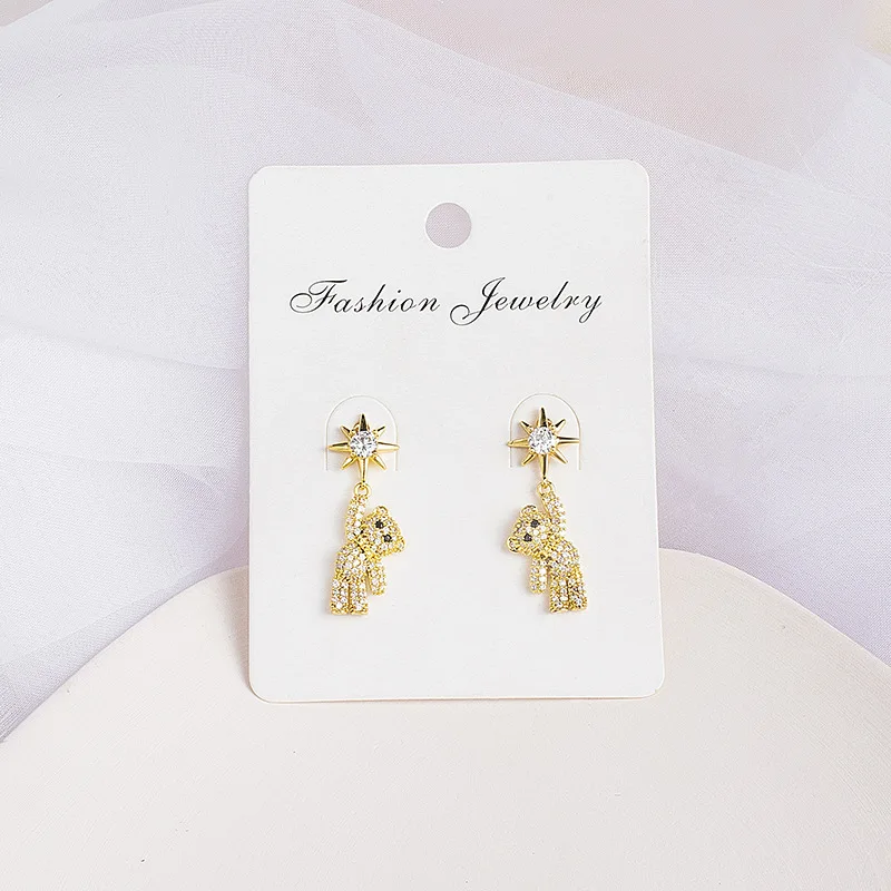 

Fashion Full Diamond Bear New Cute Earrings Japanese and Korean Fun Earrings Female Simple Small Exquisite Earrings