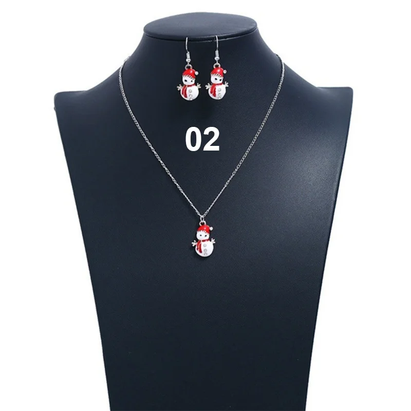 Fashion Earring and Necklace Set Christmas Series Snowman Bell Elk Snowflake Xmas Tree Santa Women Cute Stud Earrings Necklaces | Украшения