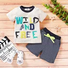 Комплекты одежды для маленьких мальчиков футболка с буквенным принтом топы + комплект с шортами в полоску детская одежда для новорожденных