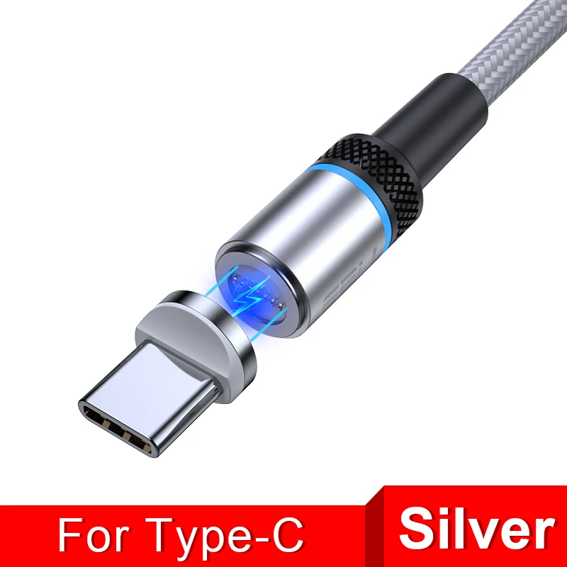 Silver For Type C FPU Магнитный кабель Micro usb type C для iPhone кабель 1 м 2 м 3A провод для быстрой зарядки провод type-C магнит зарядное устройство кабели для мобильных телефонов - Цвет: Silver For Type C