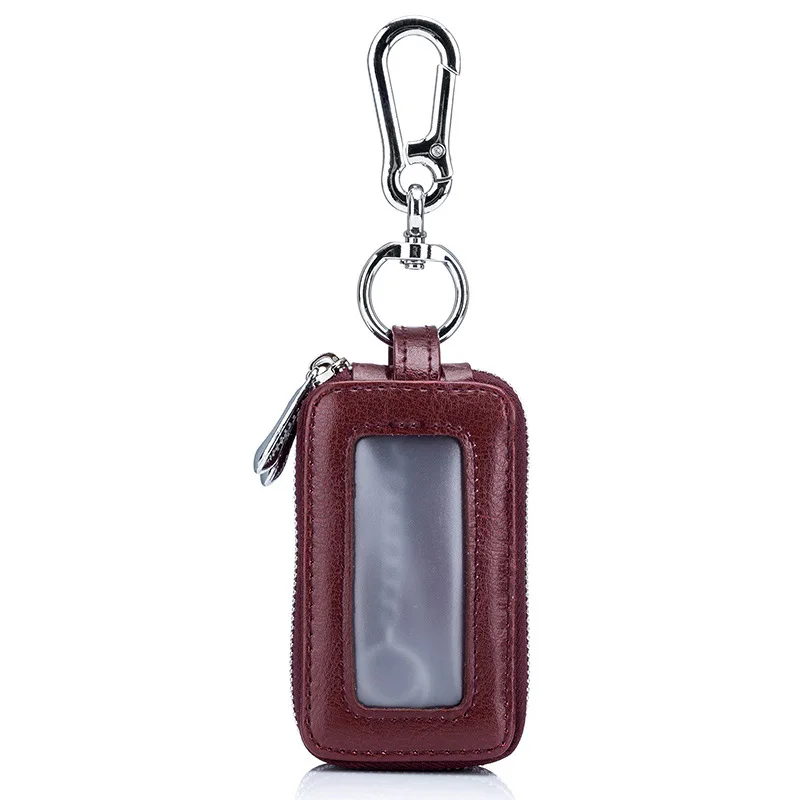 

Men Women's Split Leather Car Keys' Bag Double Zipper Car Case Mini Wallet Fashion Key Holder Transparent Small Keychain