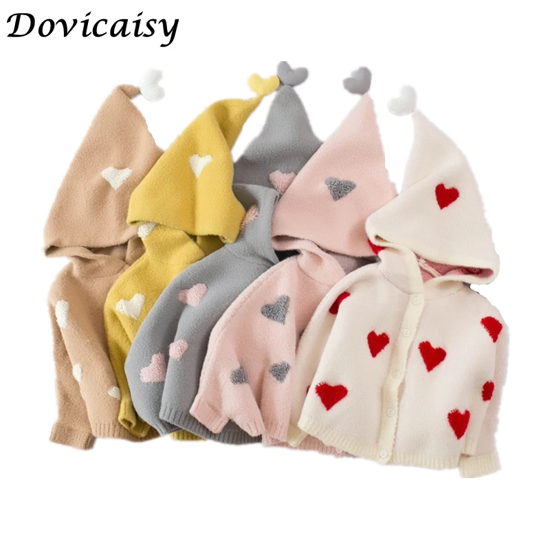 Зимний свитер накидка с сердечком для маленьких девочек милые вязаные свитера