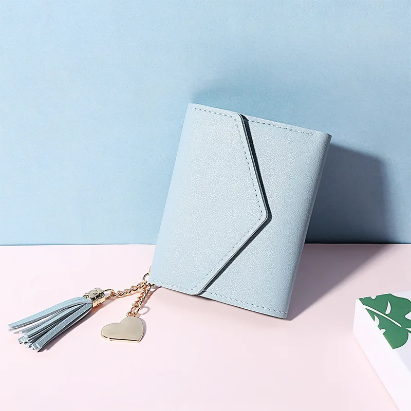 

Tessels Women Zipper Lovely Small Wallet New Leather Heart Pendant Clutch Wallet Women Coin Purse Card Holder Cute Wallets