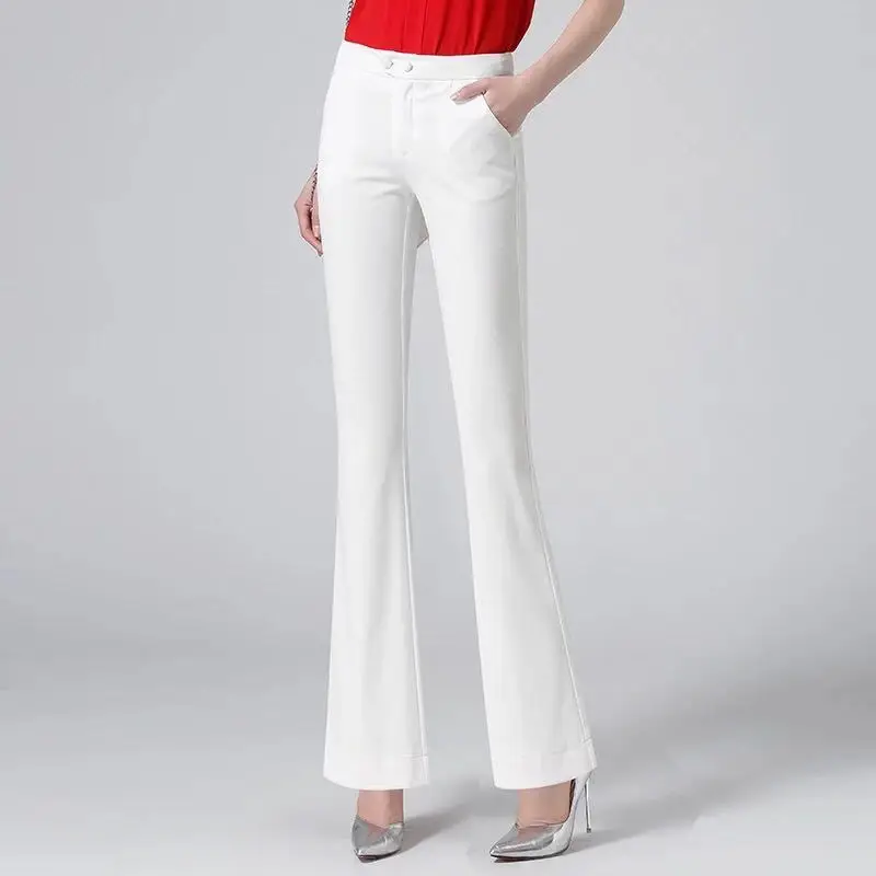 

2021 Women Autumn Winter Vintage Straight Suit Trouser Lady Solid High Waist Flare Pant Female Casual Button Pant D265
