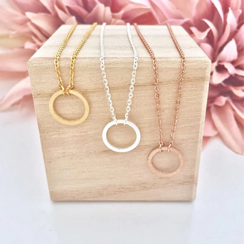 

Hot Shiny Paved Tiny Crysral Circle Round Necklaces & Pendants Silver Rose Gold Color Chain Jewelry For Women