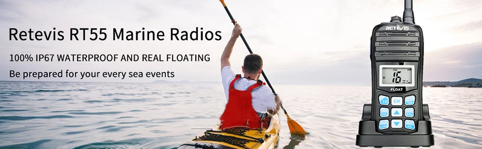 RETEVIS RT55 профессиональная морская радиостанция диапазона VHF поплавок Walkie Talkie Водонепроницаемый двухстороннее радио NOAA оповещение о погоде 5 Вт Морской VHF радио