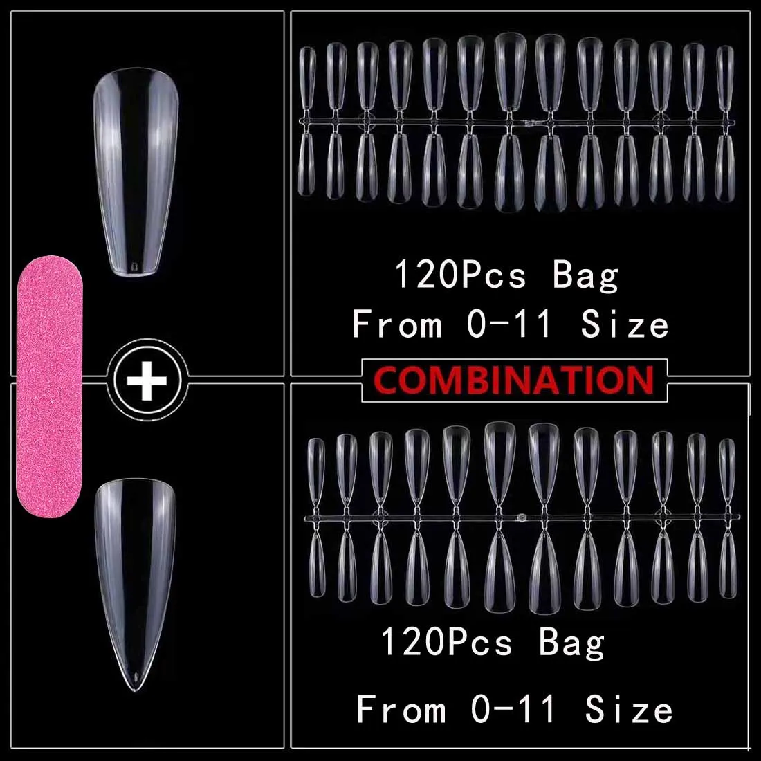 

240pcs/bag Gel X Nails Extension System Full Cover Sculpted Clear Stiletto Coffin False Nail Tips