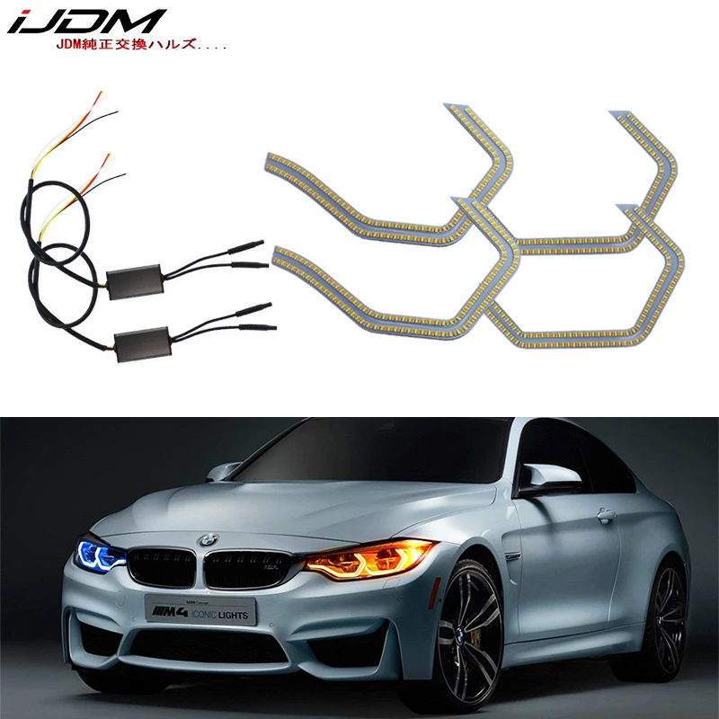 

iJDM Concept M4 Iconic Style Switchback Dual-Color LED Angel Eye Kit w/Relay Wirings For BMW 2 3 4 5 Series Headlight Retrofit