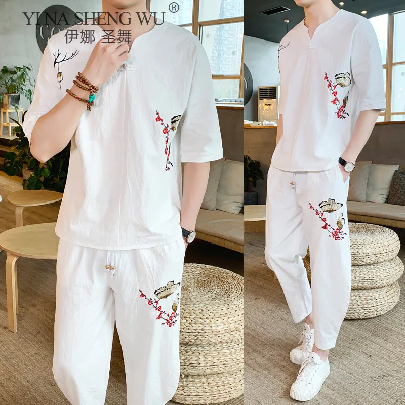 Кимоно в японском Мужская рубашка с принтом и короткими рукавами футболки одежда