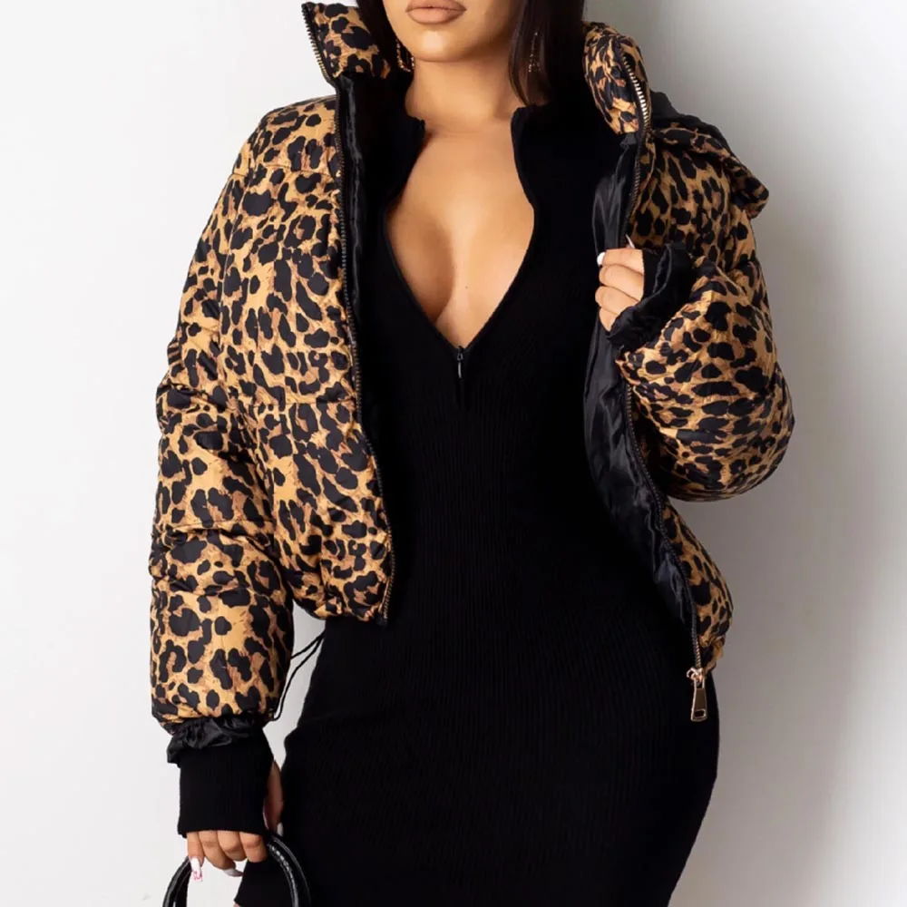 Леопардовое зимнее пальто Женская куртка пуховик размера плюс короткая верхняя