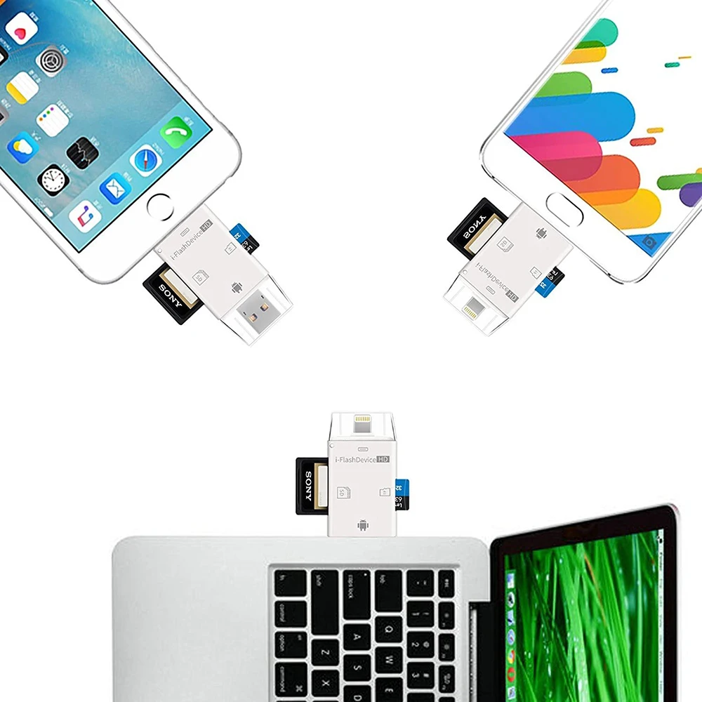 Устройство для чтения карт памяти USB Lightning OTG флеш накопитель microSD TF адаптер iPhone 5 6 7
