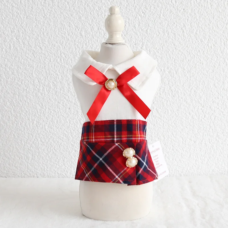 

Cartoon Plaid Pet Dog Clothes Bowknot Dress Super Cute Costume Dog Elegant Fashion Small Yorkshire Clothing Girl Ropa Para Perro