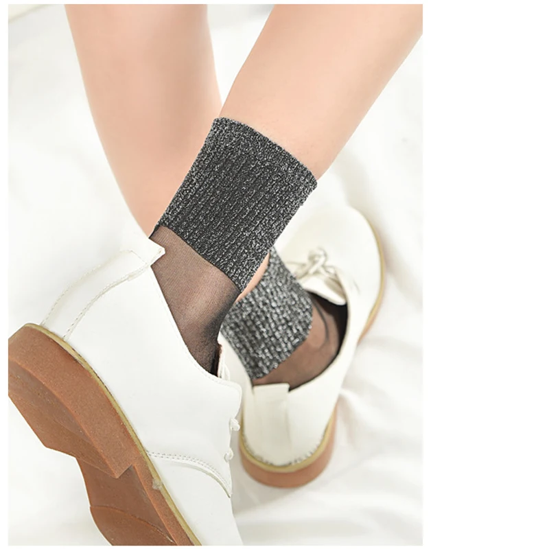 

Sexy Mesh Glitter Crystal Silk Socks for Women Short Nylon Summer Transparent Socks Lady Invisible Boat Sock Slippers Casual New