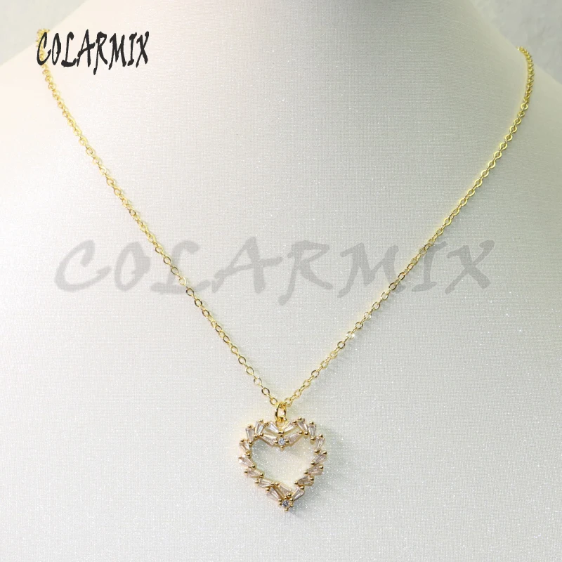 

6Pcs Fashion zircon pendant necklace hollow heart pendant necklace gift for lady mix color jewelry necklace