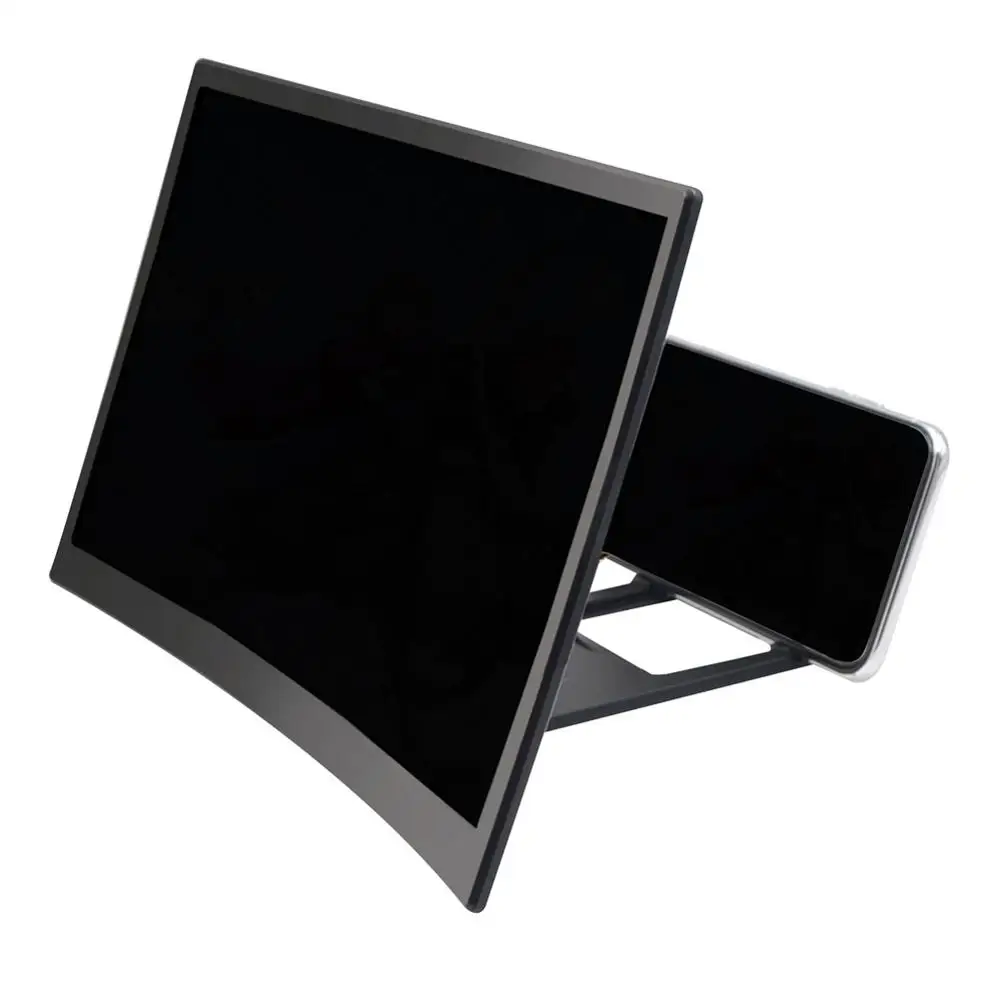 Curved screen 12 Inch Stereoscopic Amplifying Desktop Wood Bracket Tablet Phone Video Screen Magnifier Amplifier Holder Mount Christmas Gifts - Color: Curved screen