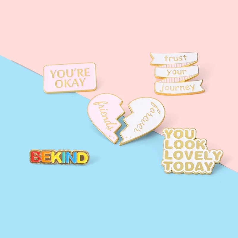 

Cute Enamel Pin "BEKIND YOU ARE OK TRUST YOUR JOURNEY" Brooches Badges on Clothes Bags Backpack Hats Gifts for Women Men Jewelry