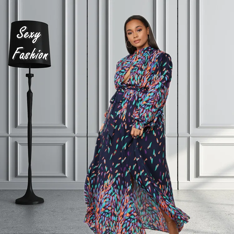 

Женское длинное платье с вырезами, свободное вечернее платье с принтом