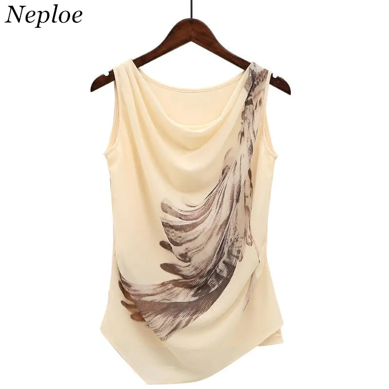 Шифоновая Блузка Neploe без рукавов топ с принтом павлиньих перьев рубашка 2020