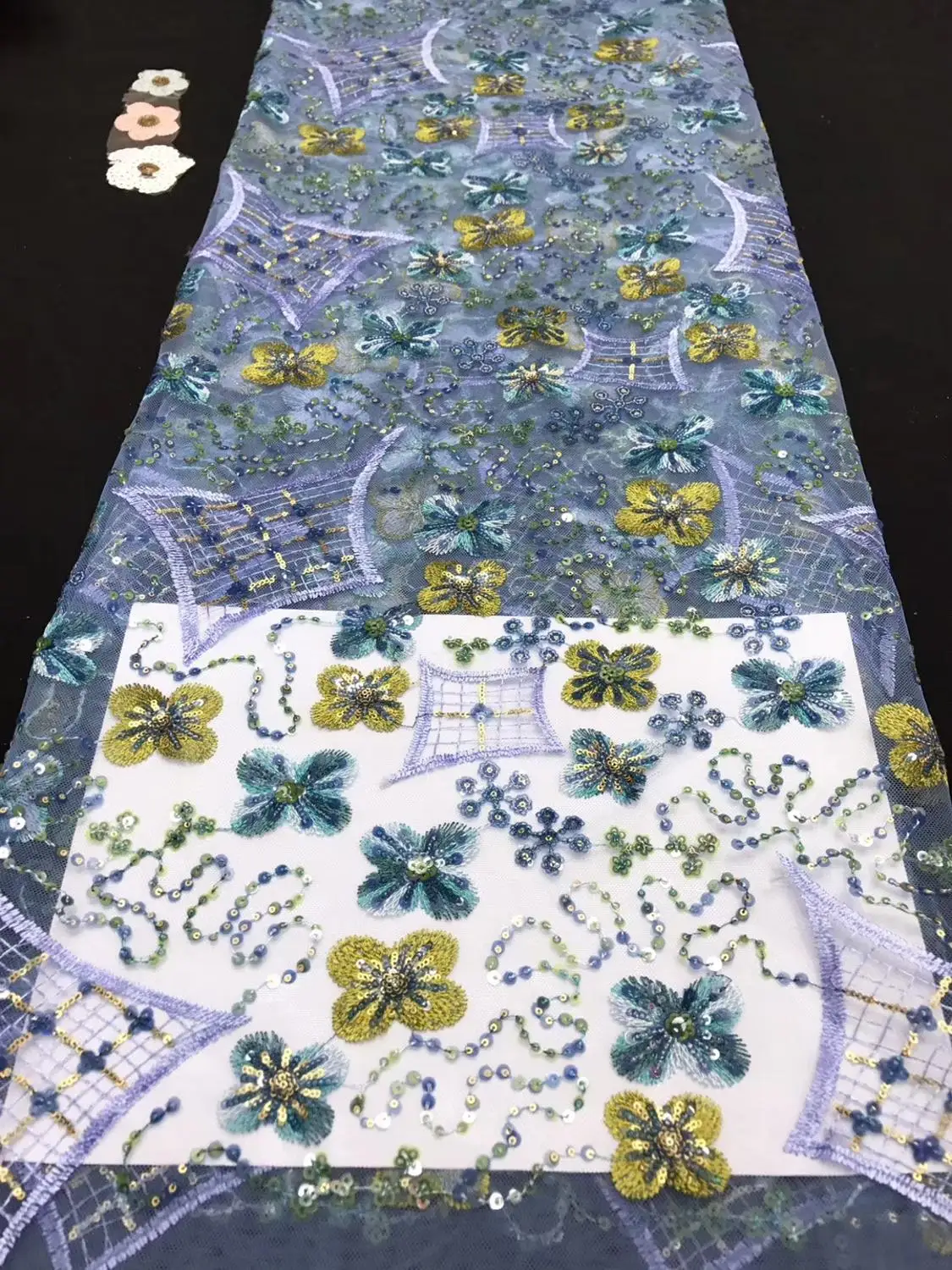 

newest sequins lace fabric beautiful net tulle lace fabric with sequins good quality african mesh lace for wedding JYJA082