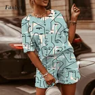 Пижама женская, хлопковая, с художественным принтом, свободная, короткие штаны, домашняя одежда, размера плюс