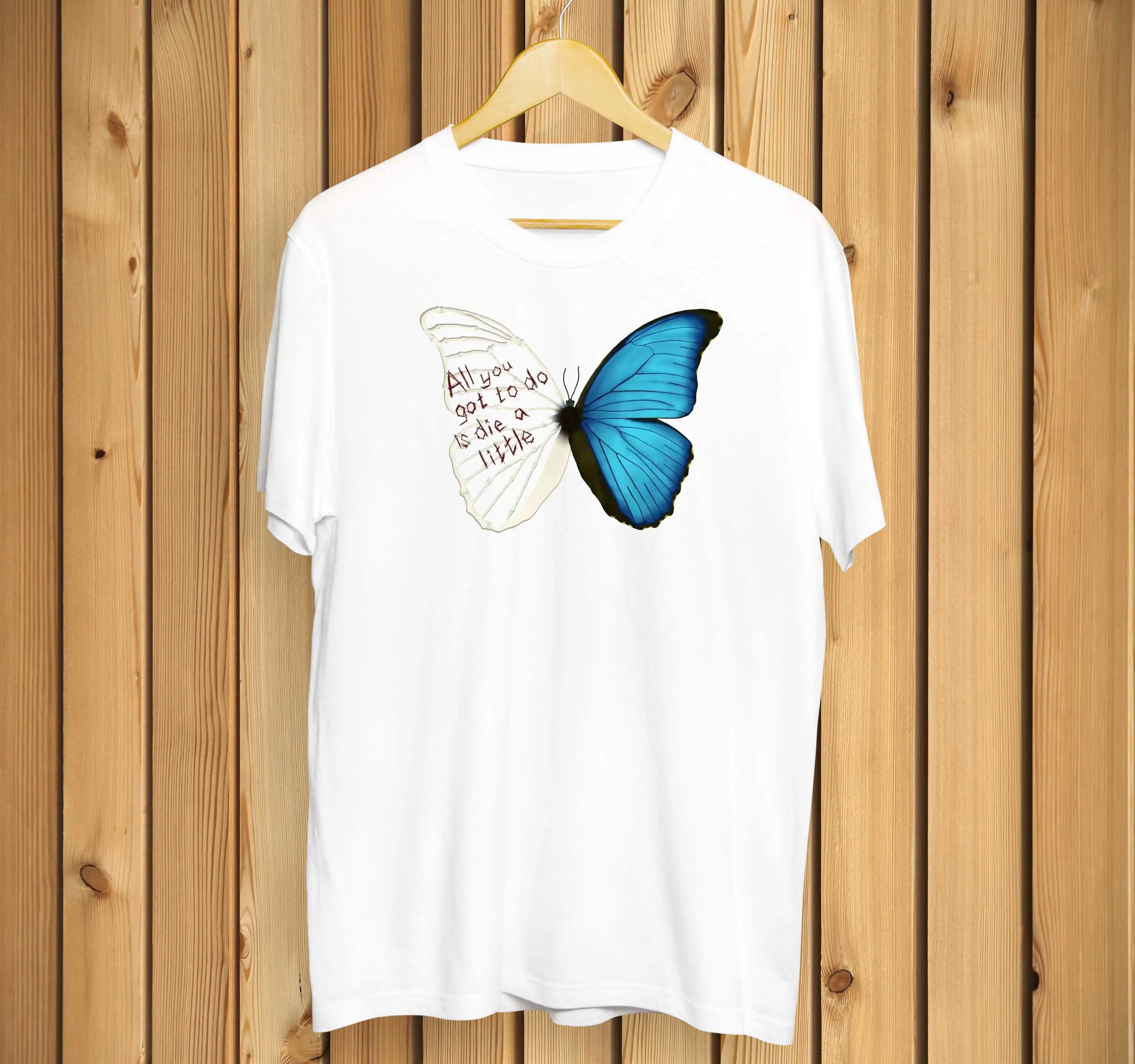 

Yungbuld T Shirts Men Butterfly Graphic T-Shirt Women Summer Fashion Die A Little Letter Print Tops Black Unisex Tees