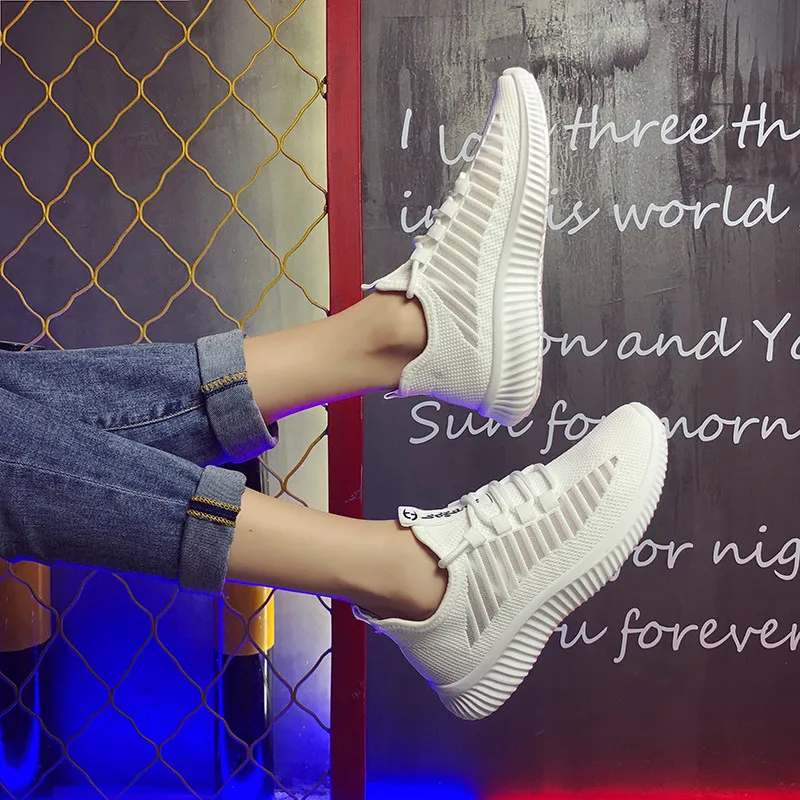PINSV/2019 г. Осенние дышащие белые кроссовки для бега Flyknit повседневные женские