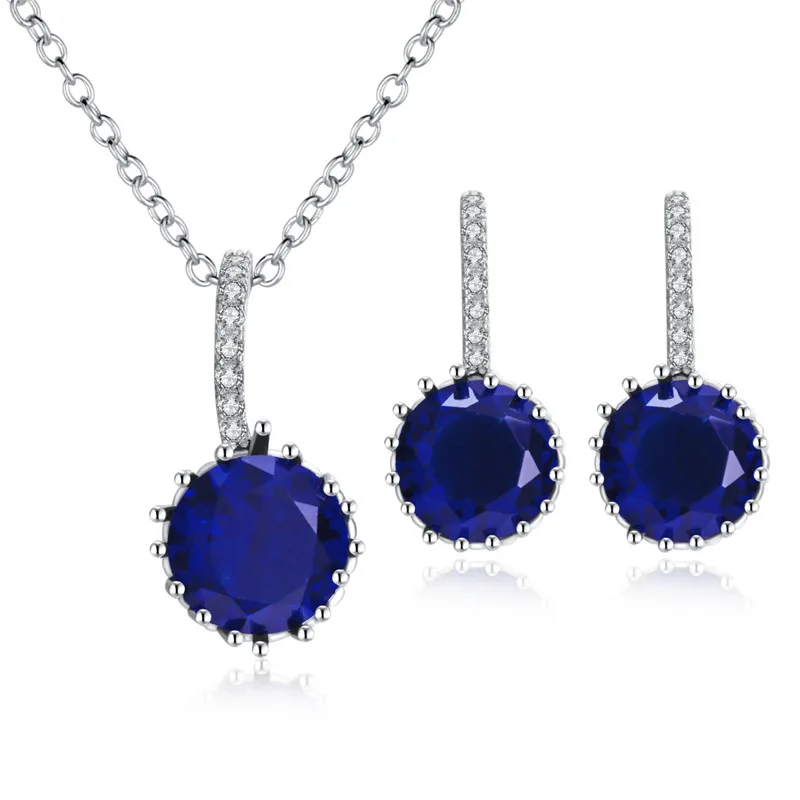 

Women Trendy Gold Silver Color Necklace Earring Jewelry Set Crystal Zircon Pendant Necklace Drop Earring Wedding Party Jewelry