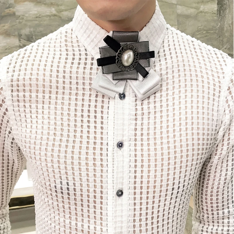 2019 рубашки в клетку Для мужчин Прозрачные s Прозрачная с длинным рукавом блузка