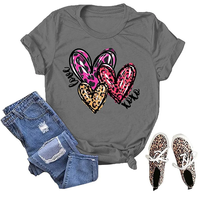 

LOVE Leopard Letter Print Women T Shirt Short Sleeve O Neck Loose Women Tshirt Ladies Tee Shirt Tops Clothes Camisetas Mujer
