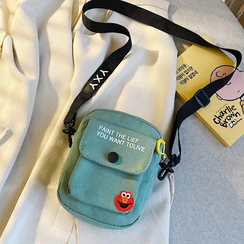 

Miss Lan Sesame Street Small Bag Female Bag Mobile Phone Bag Ins Messenger Bag Wild Canvas Shoulder Bag Lady Bag