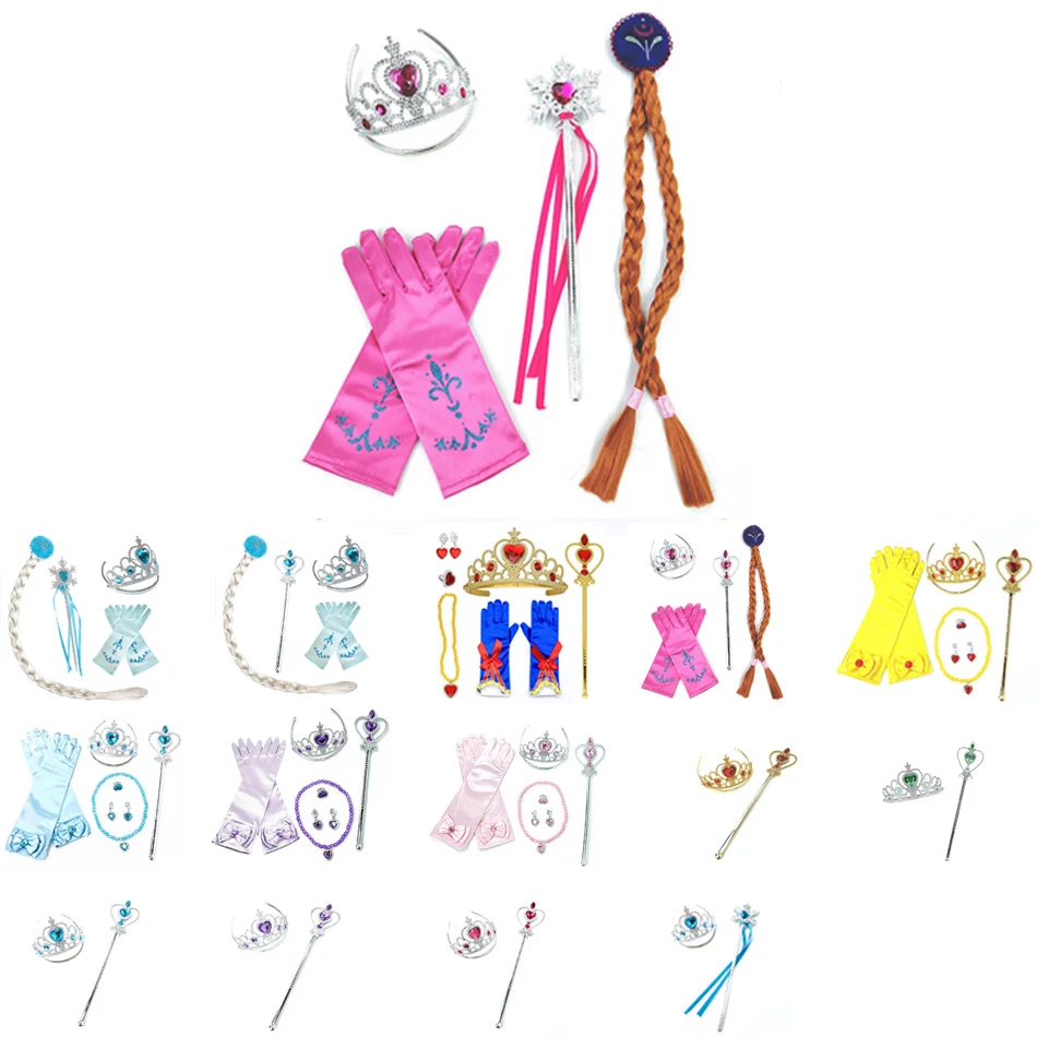 

Набор аксессуаров для детской одежды для девочек, волшебная палочка Эльзы и Анны, корона принцессы, перчатки, головной убор, золотой, зелены...