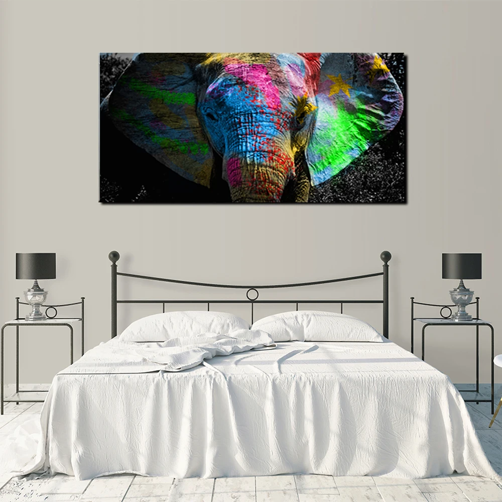 Граффити красочное Африканское искусство слон животные холст картины масляная