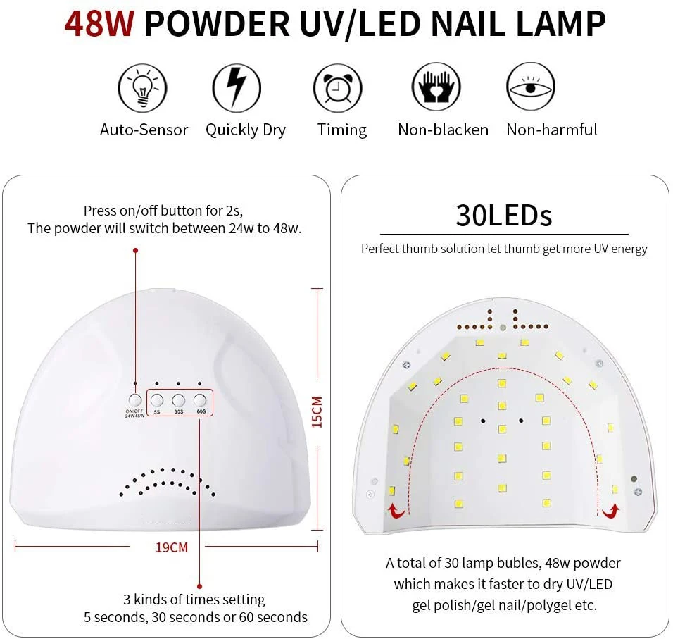

Semi Permanent Varnish Kit 48W UV LED Lamp 6 Gel Nail Polish Soak Off Base Top Coat Brush Rhinestone Decor Nail Tools Nail Kit