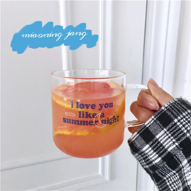 Корейская креативная чашка для воды с алфавитом Ins прозрачная стеклянная
