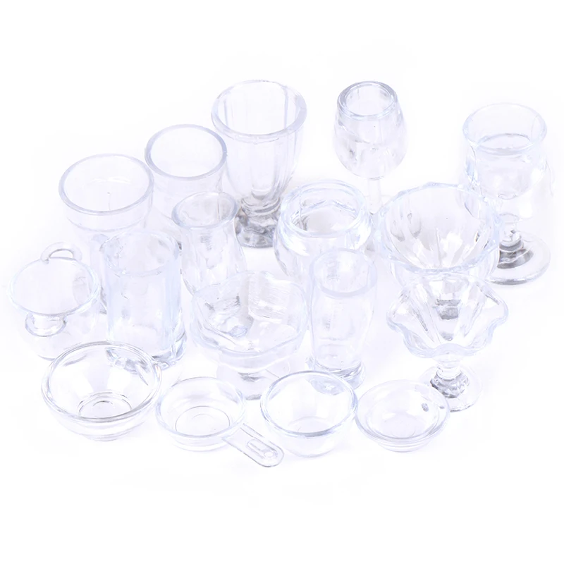 

17Pcs/Set 1:12 Dollhouse Cute Mini Transparent DIY Pretend Play Kitchenware Toy Drink Cups Dish Tableware Miniatures NEW