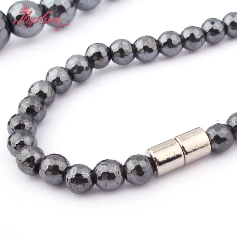 Черные Круглые граненые (без магнита) гематитовые бусины из натурального камня