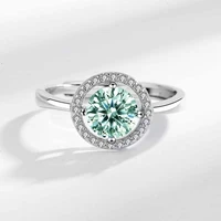 trendy 1 carat green color vvs1 round moissanite ring for women 925 sterlilng silver moissanite engagement adjustable rings