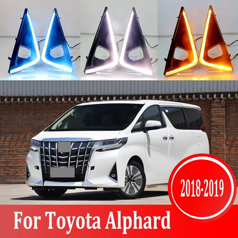 

2 шт. для Toyota Alphard 2018-2019 светодиодный дневного вождения светильник DRL Противотуманные фары дневные фары лампы 6000K белый желтый синеть светиль...