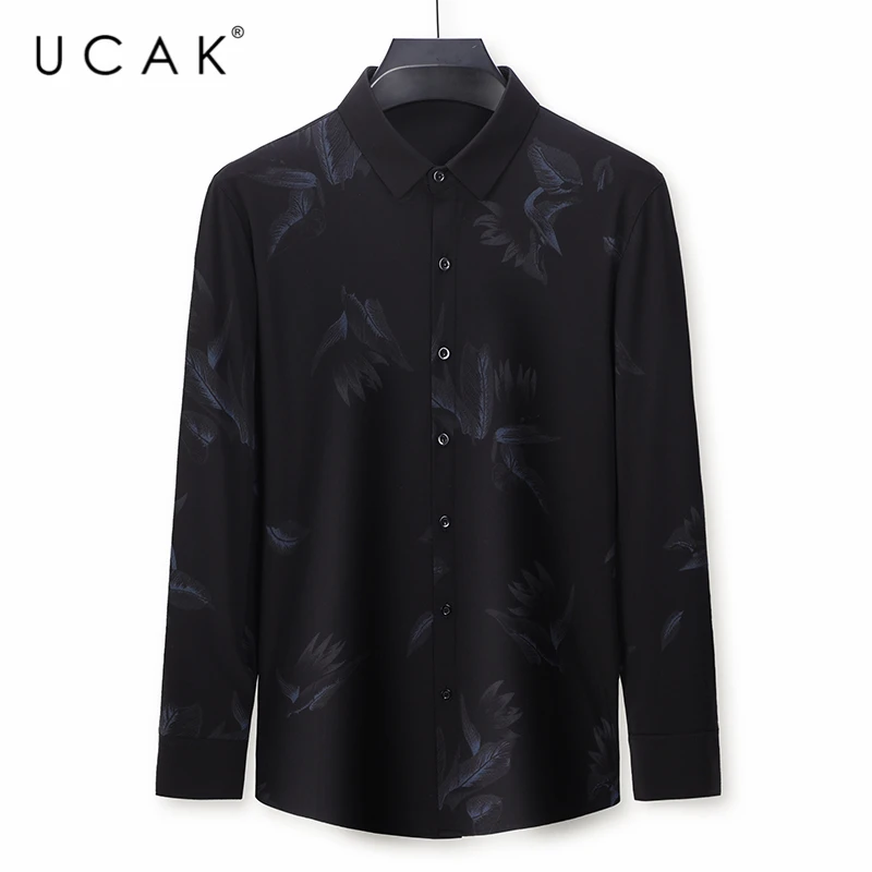 

UCAK Brand Long Sleeve Shirts Men Clothing Turn-down Collar Streetwear Shirt Pull Homme Spring Autumn New Striped Clothes U6106
