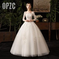 new spring long sleeve wedding dress elelgant royal train lace embroidery princess vintage plus szie wedding gowns 2021