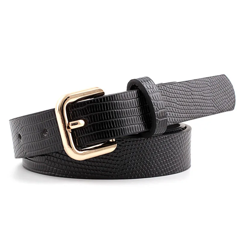 Женский широкий ремень из змеиной кожи пояс с золотистой пряжкой язычком чёрный