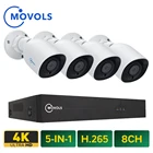 Система видеонаблюдения MOVOLS, 8 каналов, 4K, Ultra HD, H.265, DVR, комплект видеонаблюдения, 4 наружных водонепроницаемых камеры 8 МП