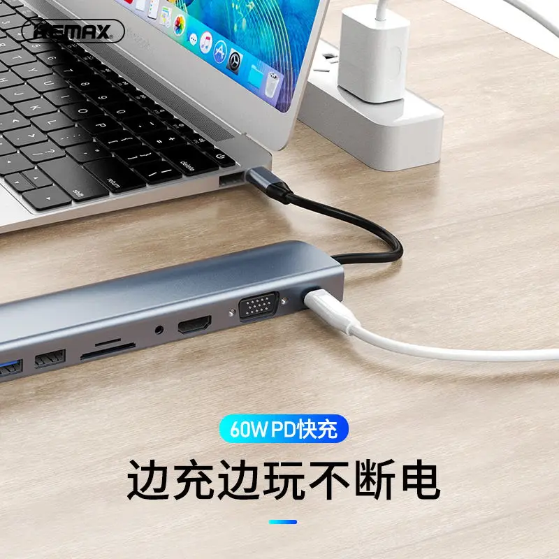 Док-станция remax 6 в 1/8 1/11 1 4K USB Type-C на 3 0 TF/sd HDMI VGA RJ45 5 мм | Мобильные телефоны и