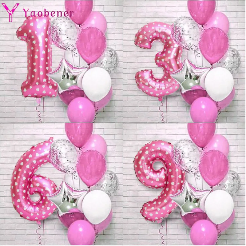Розовая фольга с цифрами латекс воздушные шары 13 шт. украшения для дня рождения
